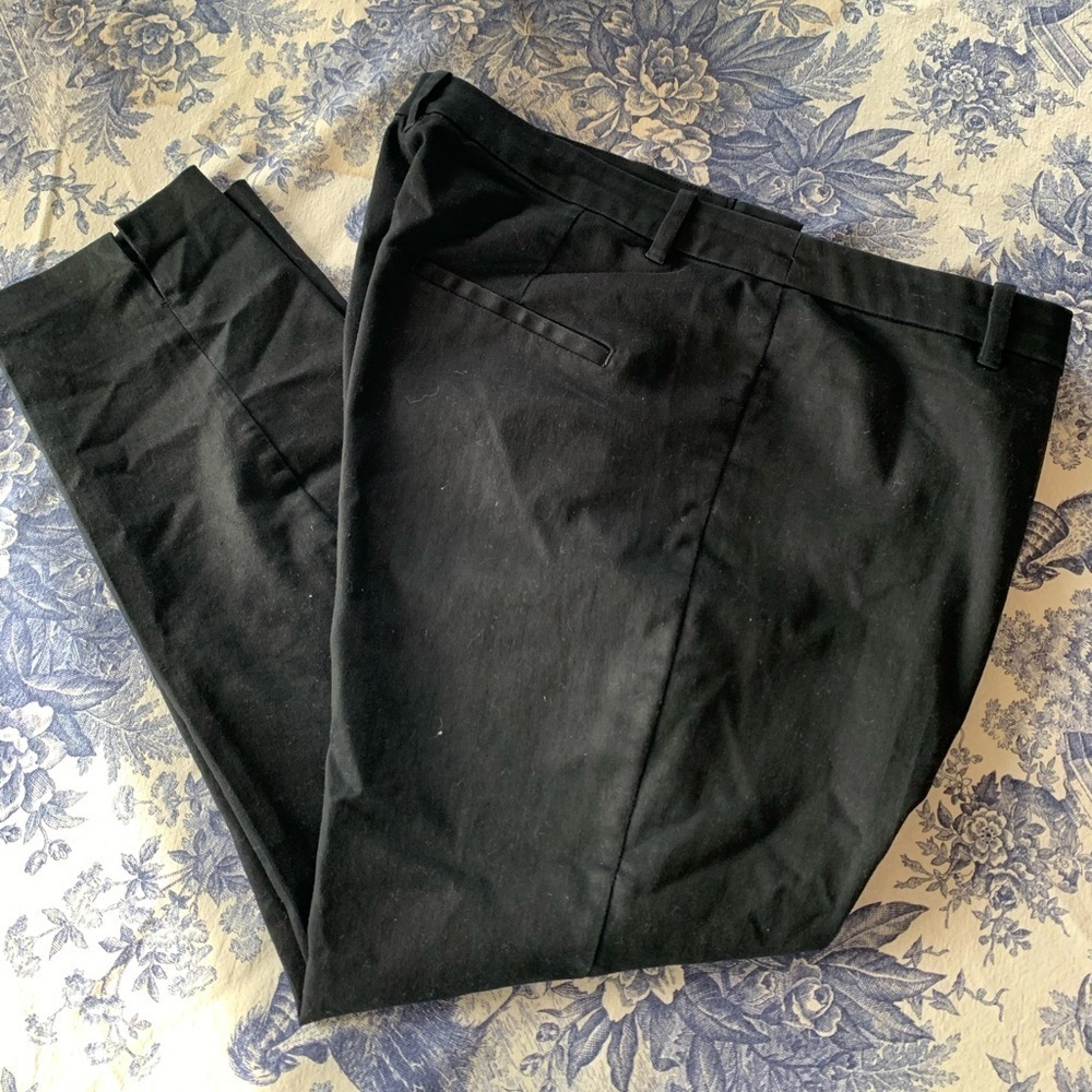H&M Women’s Black Flat Front Side Zip Ankle Pants Stretch Cotton Blend Size 14